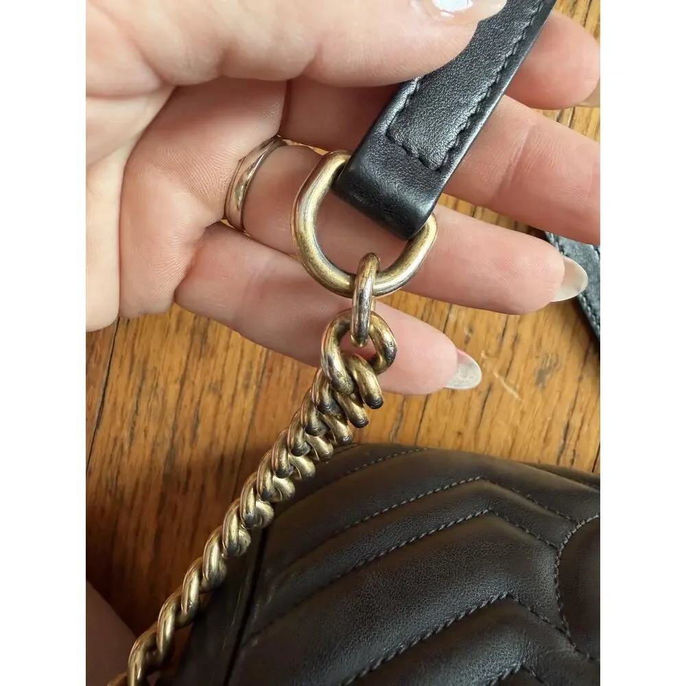 Gucci Crossbody Bag Womens Small Black Leather GG Marmont Camera Made In Italy - Picture 15 of 16